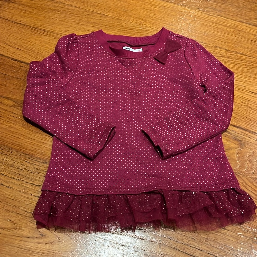 Sparkling glitter red long sleeve top with cute raffles! 3T